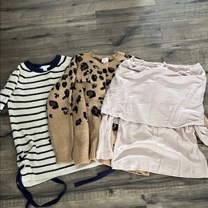 Lot of 3 maternity sweaters - Striped and Leopard Print Sweaters with Pink Top
